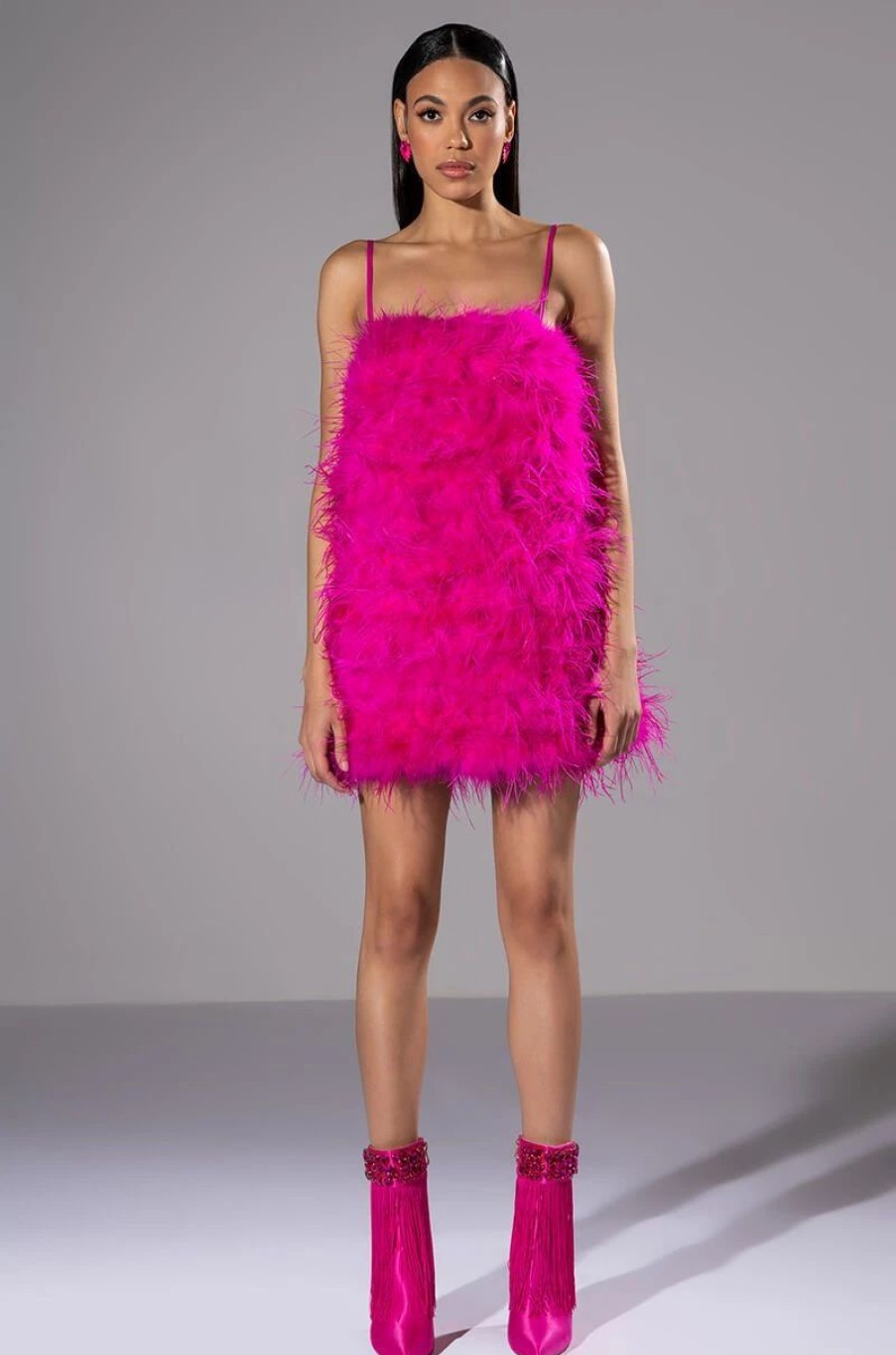 Party Dresses * | Anything And Everything Strapless Feather Mini Dress Fuchsia