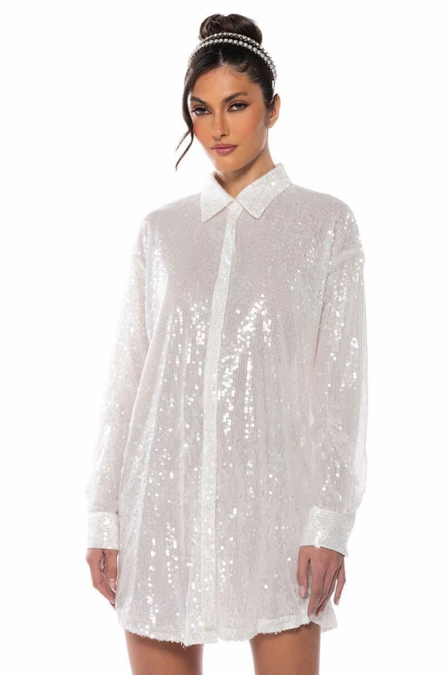 Party Dresses * | All I Do Is Shine Sequin Mini Dress White