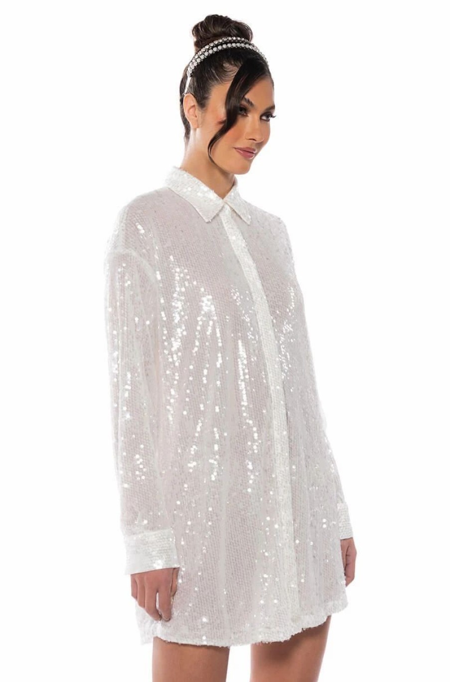 Party Dresses * | All I Do Is Shine Sequin Mini Dress White