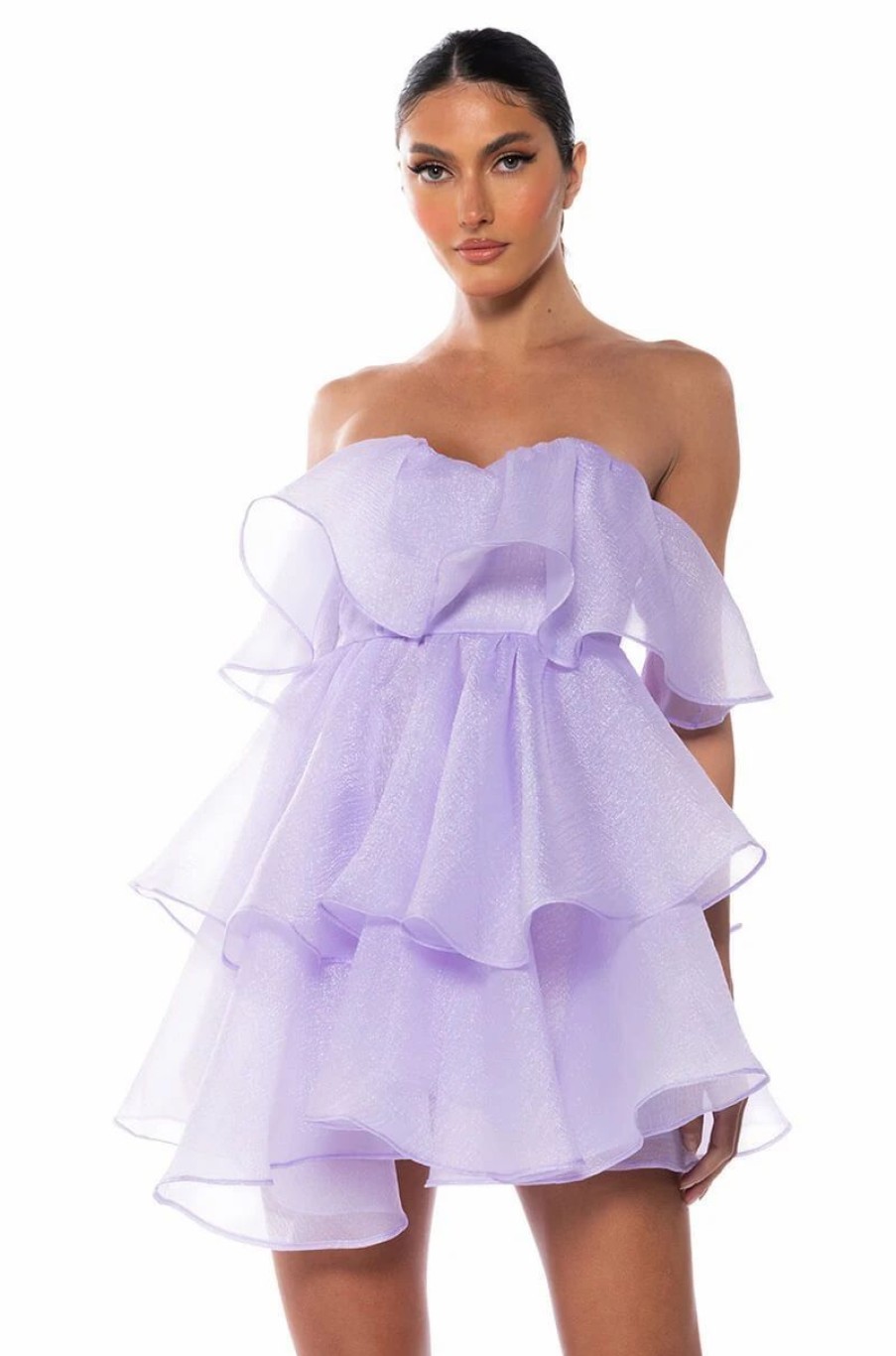 Mini Dresses * | In My Own Fairytale Strapless Ruffle Mini Dress In Purple