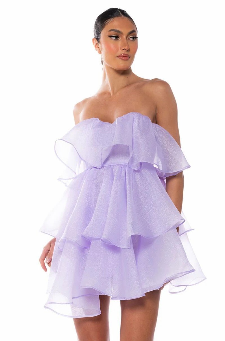 Mini Dresses * | In My Own Fairytale Strapless Ruffle Mini Dress In Purple