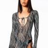 Sexy Dresses * | Tear My Heart Long Sleeve Mini Dress Black Multi