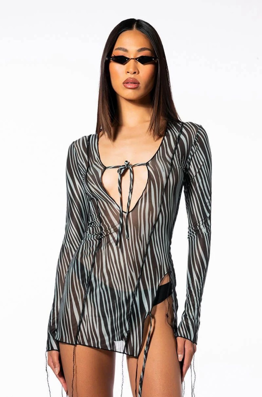 Sexy Dresses * | Tear My Heart Long Sleeve Mini Dress Black Multi