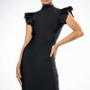 Little Black Dresses * | Editor In Chief Mock Neck Ruffle Sleeve Midi Dress In Black