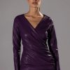 Sexy Dresses * | Amethyst Ruched Faux Leather Long Sleeve Mini Dress Purple