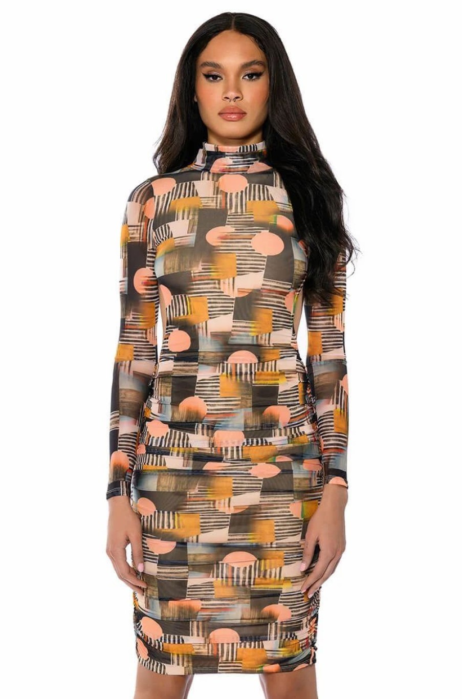 Sexy Dresses * | For Me You Will Printed Midi Dress Brown Multi