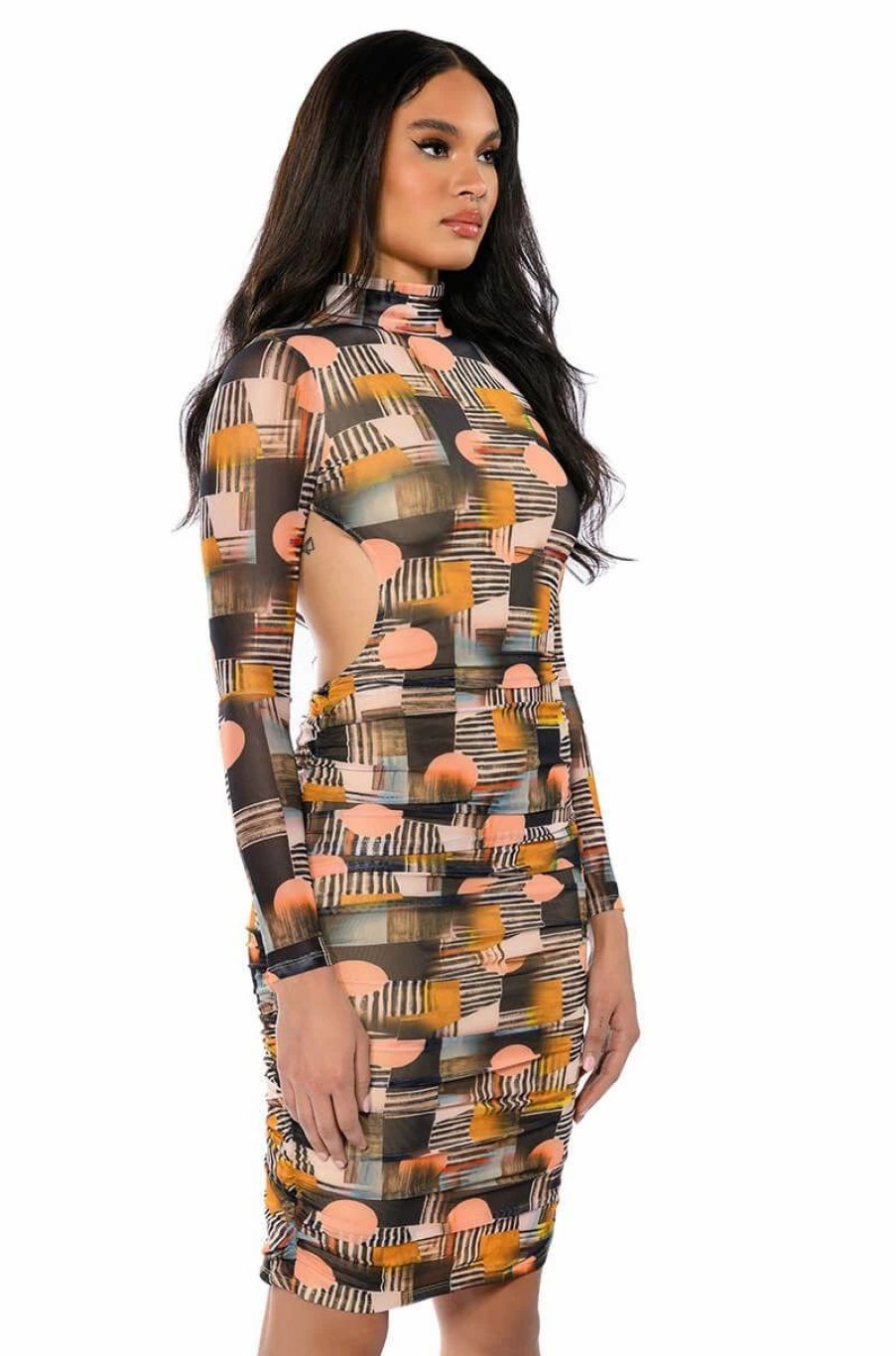 Sexy Dresses * | For Me You Will Printed Midi Dress Brown Multi