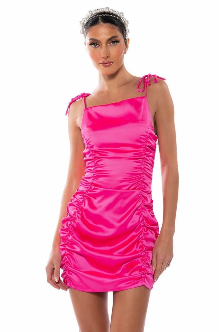 Mini Dresses * | Ada Ruched Sleeveless Mini Dress Pink