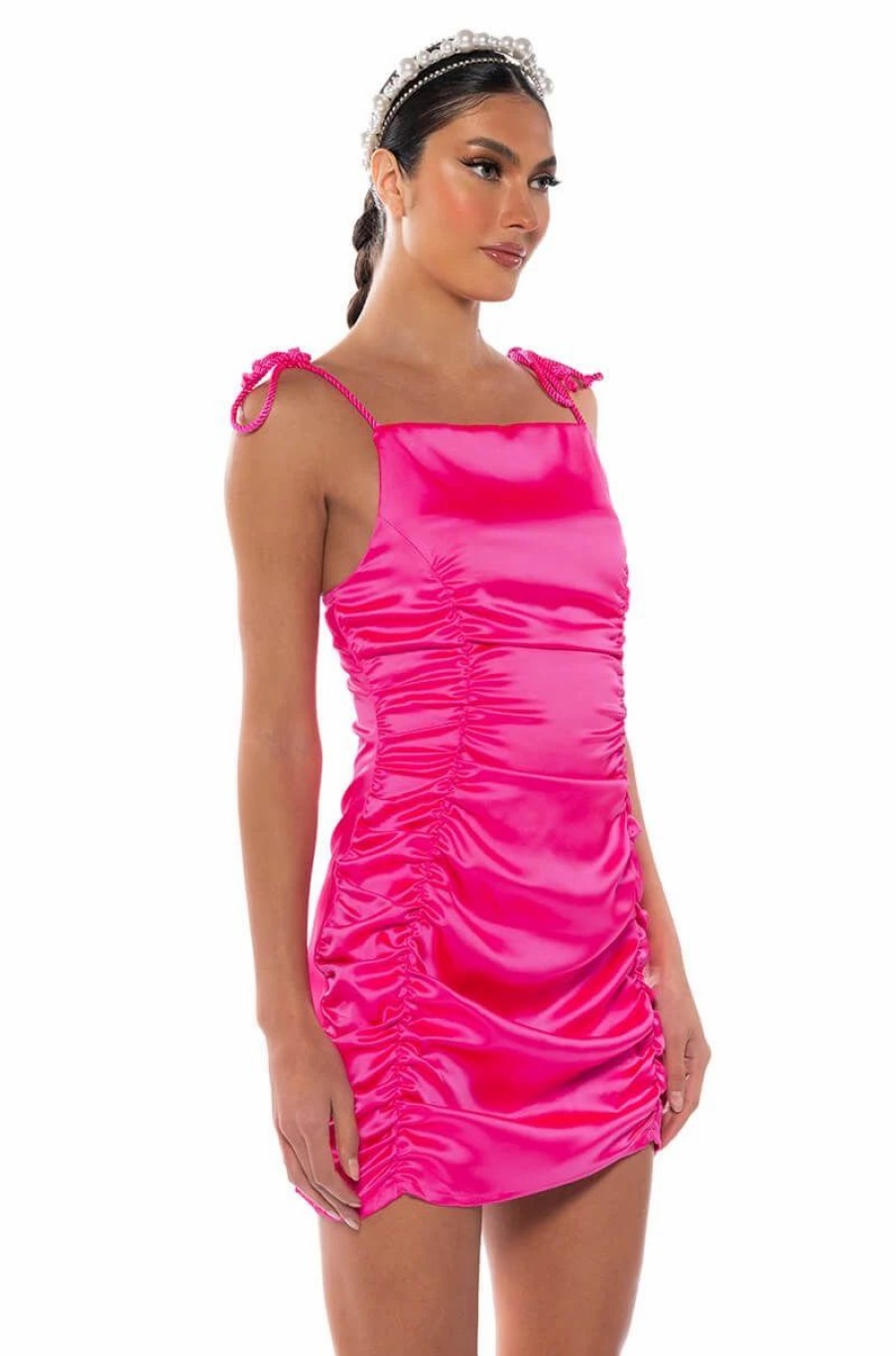 Mini Dresses * | Ada Ruched Sleeveless Mini Dress Pink