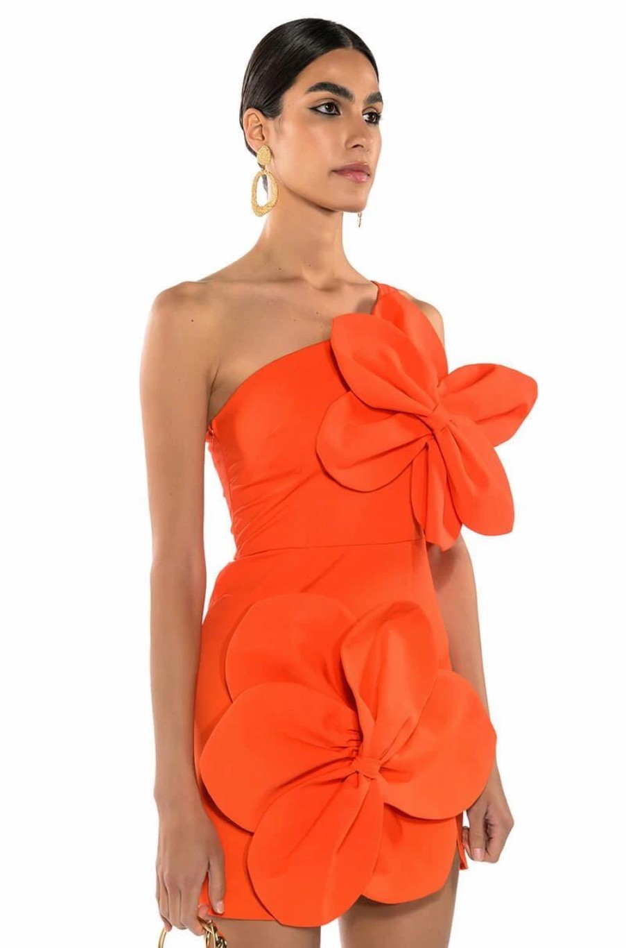 Mini Dresses * | Gemma Floral Detail One Shoulder Mini Dress Orange