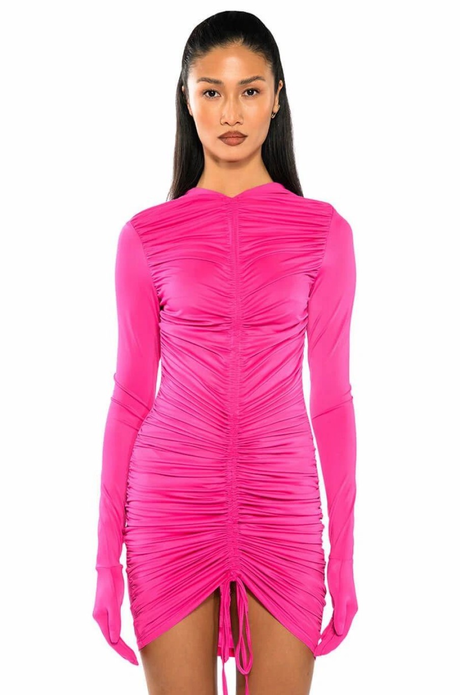 Sexy Dresses * | All That Ruched Bodycon Gloved Mini Dress Pink