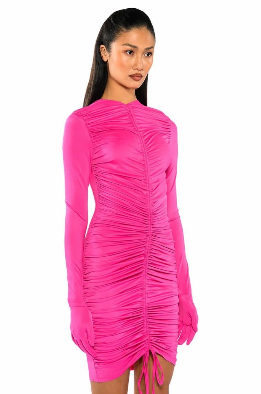 Sexy Dresses * | All That Ruched Bodycon Gloved Mini Dress Pink