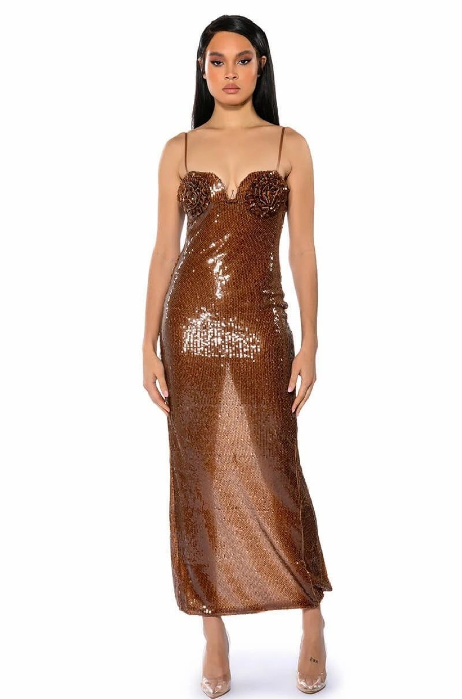 Maxi Dresses * | Dare To Dance Sequin Maxi Dress Brown