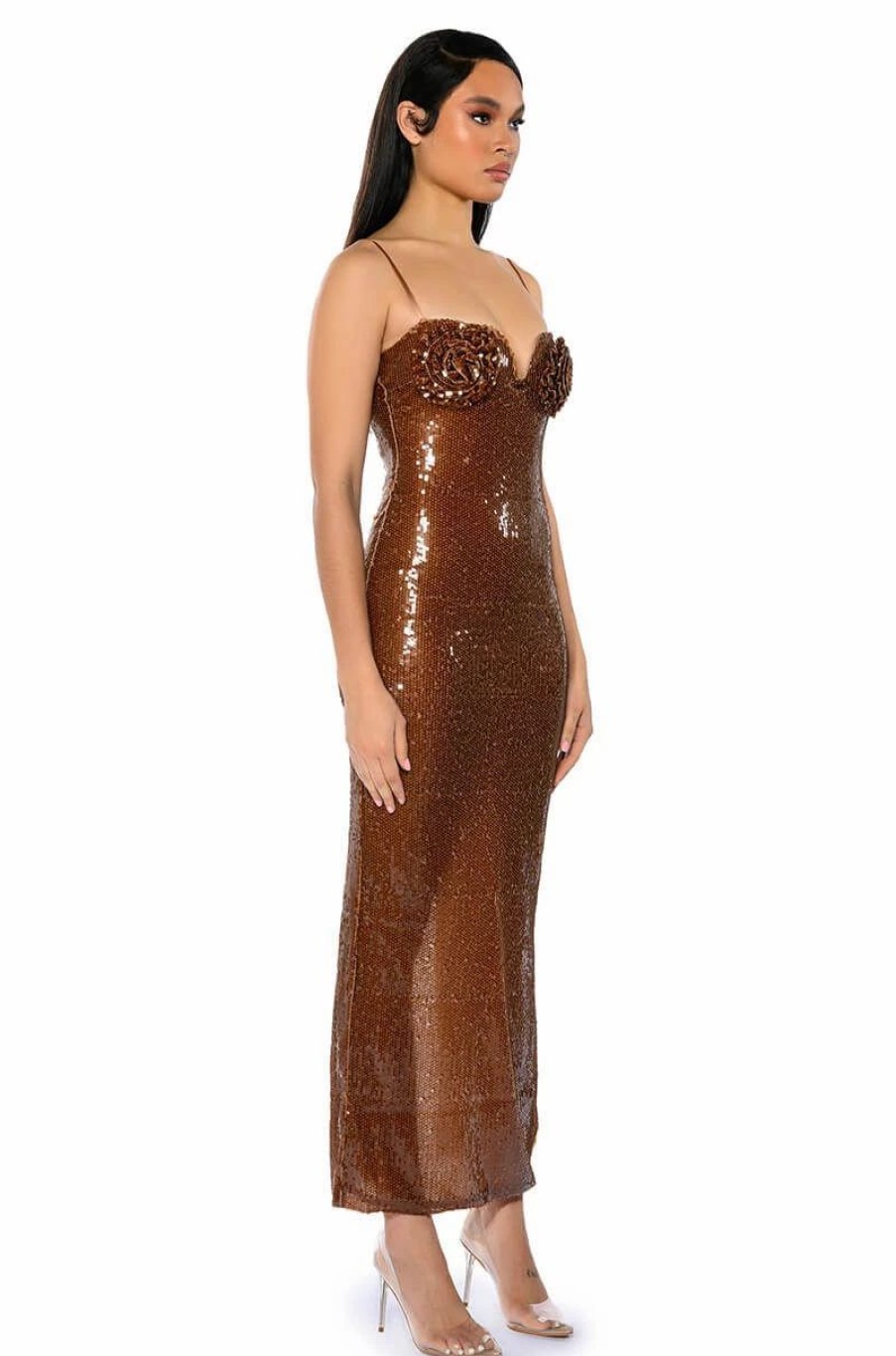 Maxi Dresses * | Dare To Dance Sequin Maxi Dress Brown