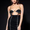 Sexy Dresses * | Powerful Rhinestone Trim Mini Dress Black