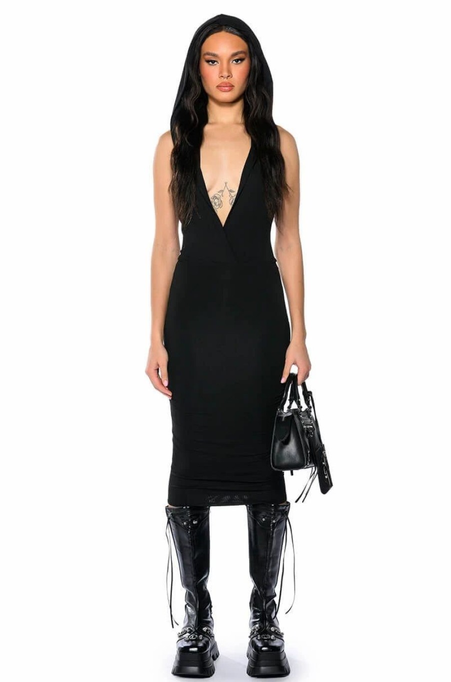 Sexy Dresses * | Livie Hooded Midi Dress Black