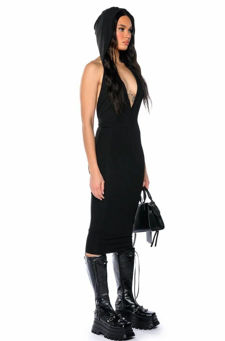 Sexy Dresses * | Livie Hooded Midi Dress Black