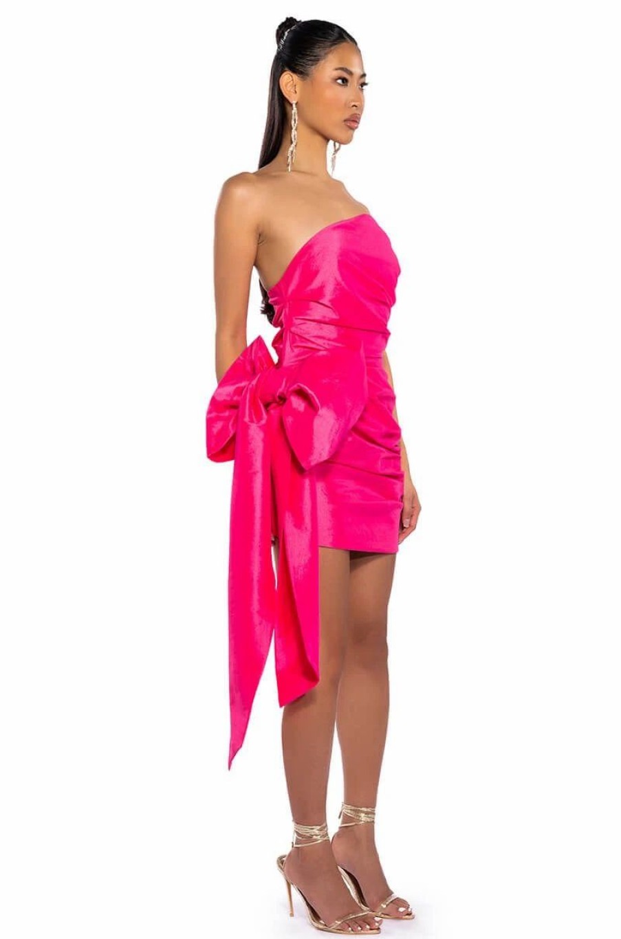 Mini Dresses * | Golden Hour Strapless Ruched Bow Detail Mini Dress Pink