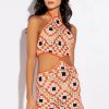 Sexy Dresses * | Road Trippin Halter Top Mini Crochet Dress Orange Multi