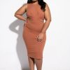 Sexy Dresses * | Plus Good Intentions Midi Dress With Waist Cutouts Brown