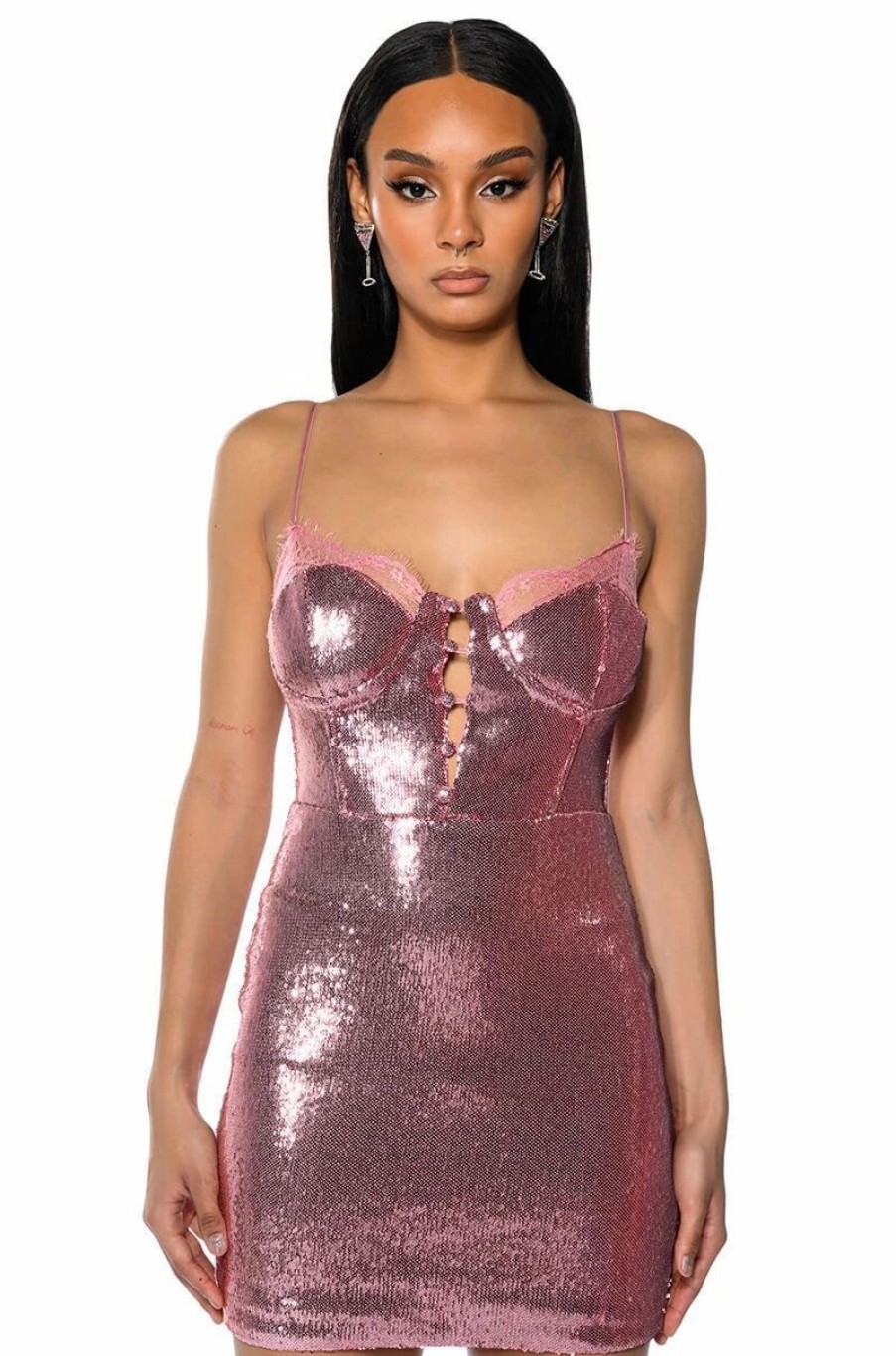 Party Dresses * | Briella Sequin Spaghetti Strap Mini Dress Pink