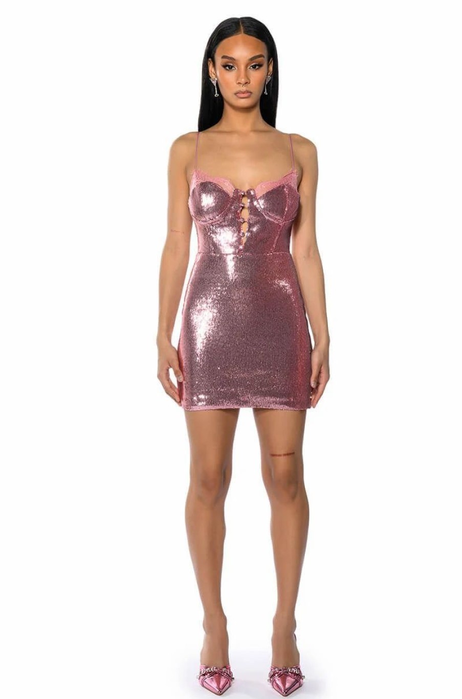 Party Dresses * | Briella Sequin Spaghetti Strap Mini Dress Pink