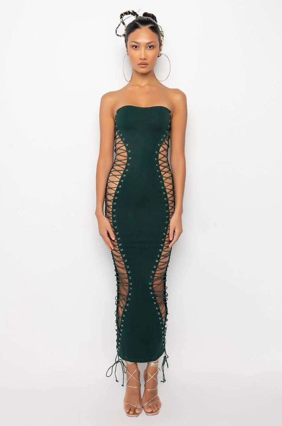 Sexy Dresses * | Never Boring Lace Up Midi Dress