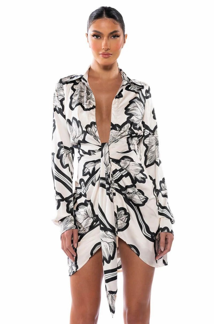 Mini Dresses * | Yours Truly Long Sleeve Mini Dress Black White