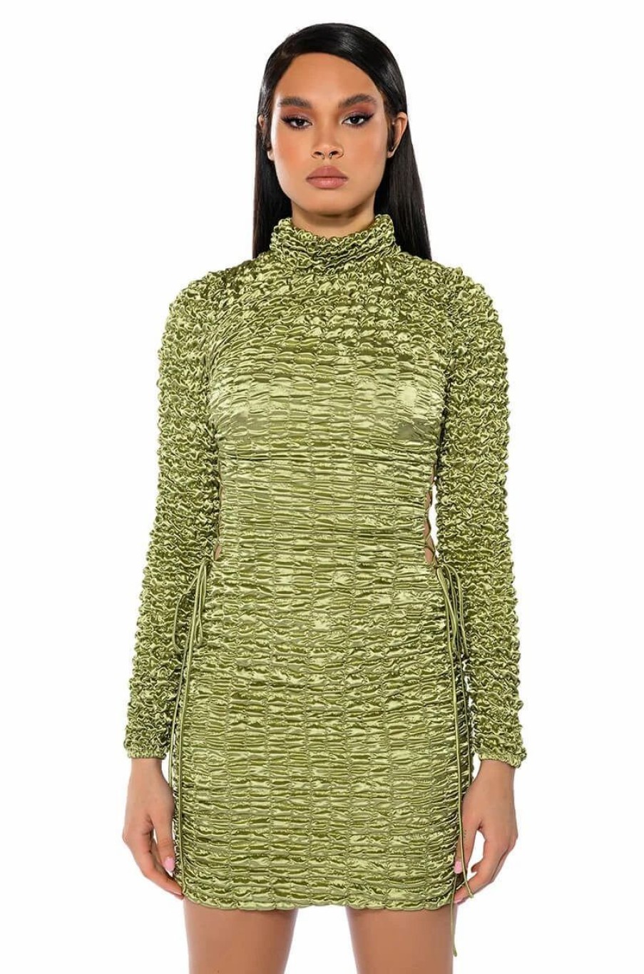 Sexy Dresses * | Beautiful Soul Bubble Stretch Long Sleeve Mini Dress Light Green