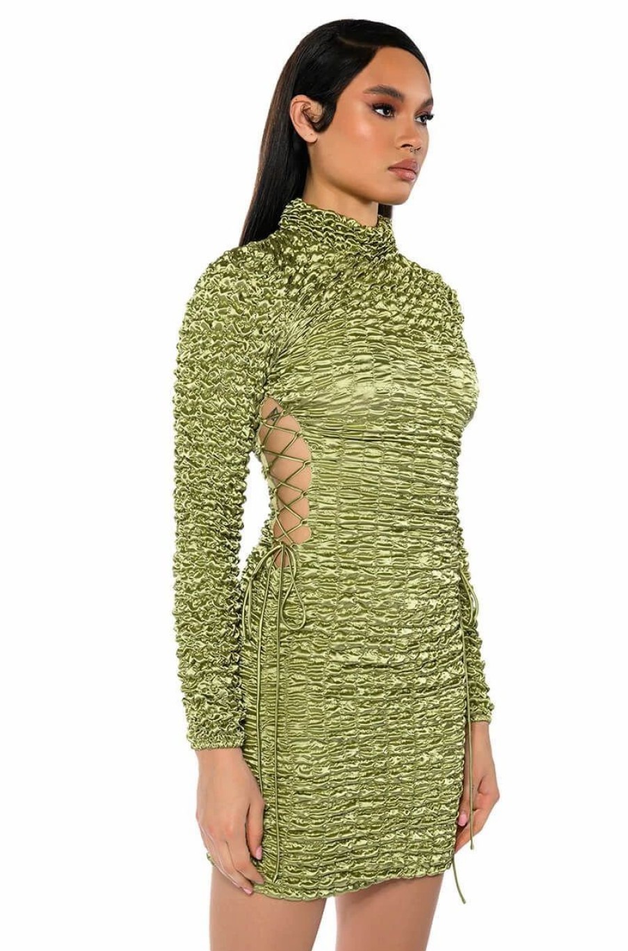 Sexy Dresses * | Beautiful Soul Bubble Stretch Long Sleeve Mini Dress Light Green