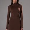 Sexy Dresses * | Paxton Elevate Ruched Long Sleeve Mini Dress Brown