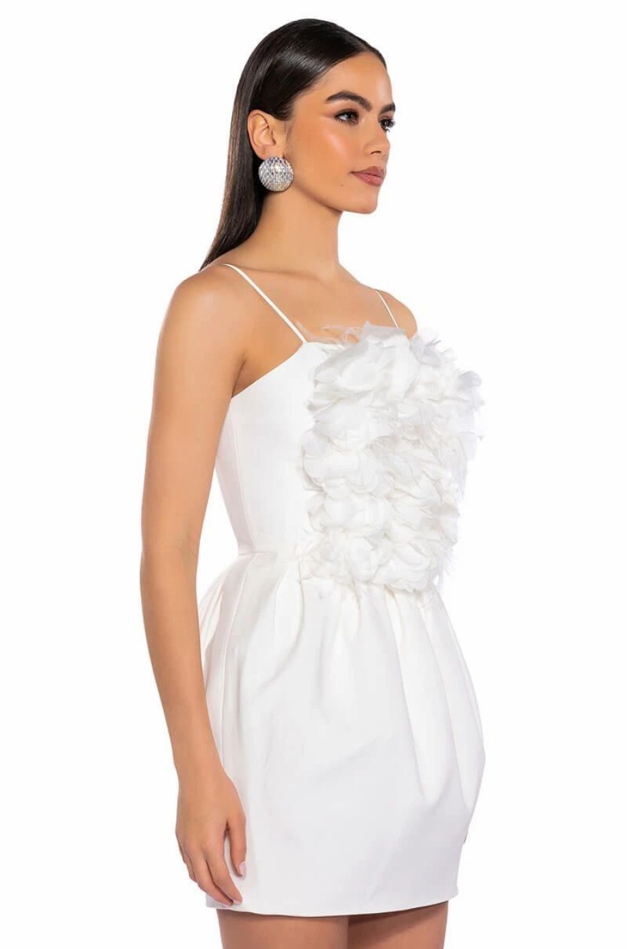 Mini Dresses * | Serve Looks Floral Feather Applique Mini Dress White