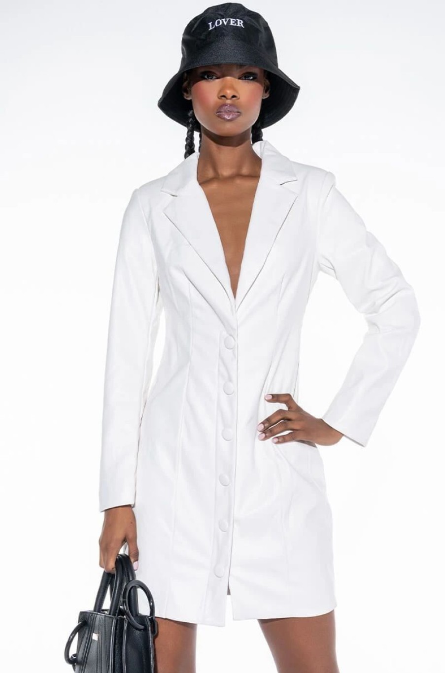 Mini Dresses * | Come Along Faux Leather Blazer Dress White