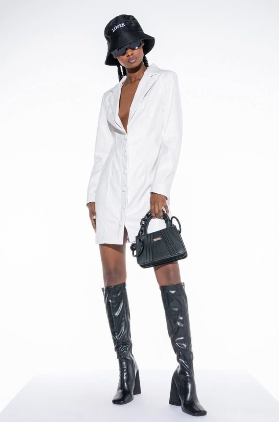 Mini Dresses * | Come Along Faux Leather Blazer Dress White