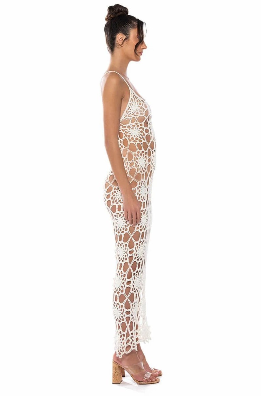 Sexy Dresses * | Here Comes The Sun Crochet Halter Neck Maxi Dress White