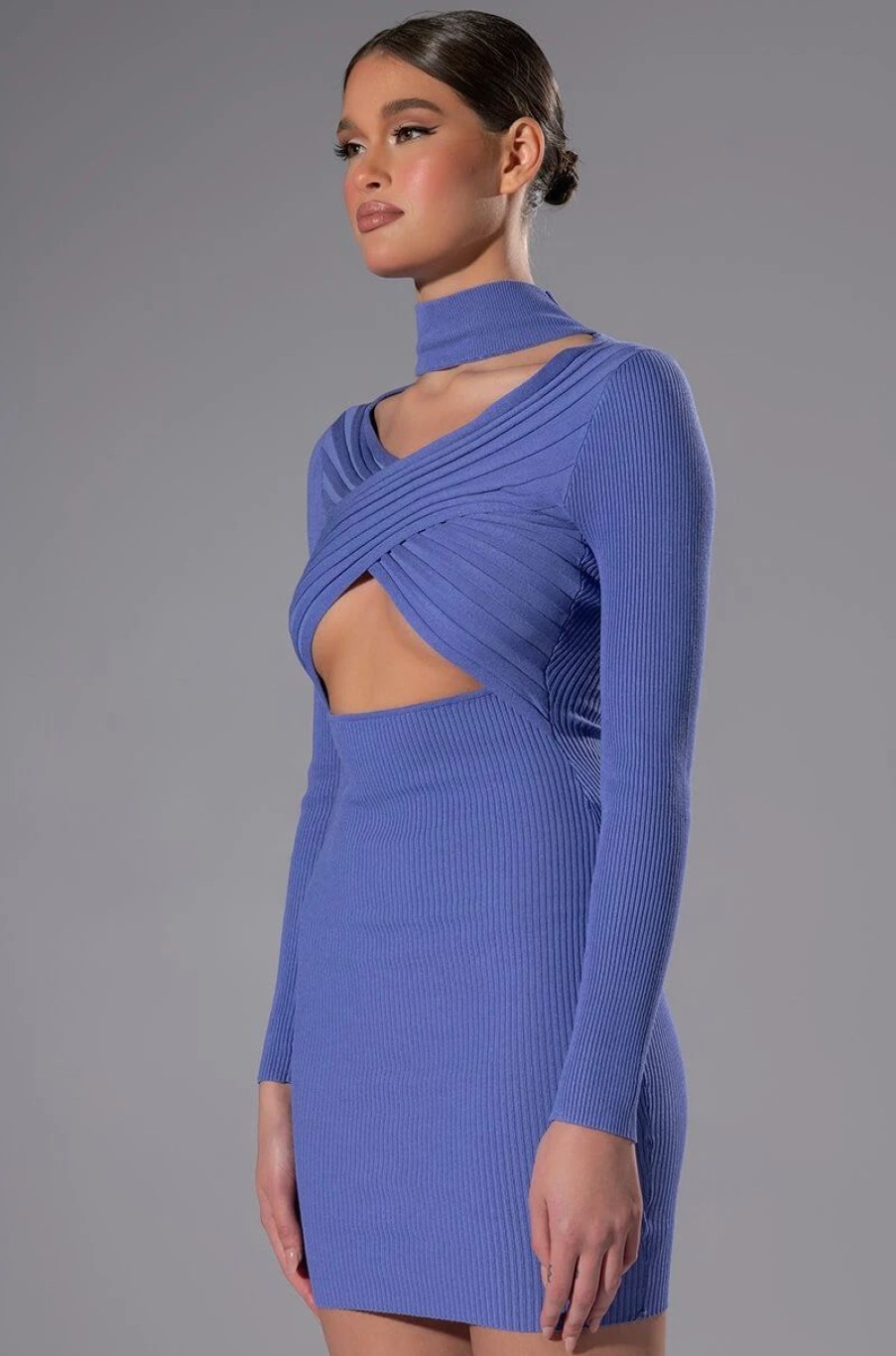 Mini Dresses * | The Good One Cutout Cross Front Mini Sweater Dress Periwinkle