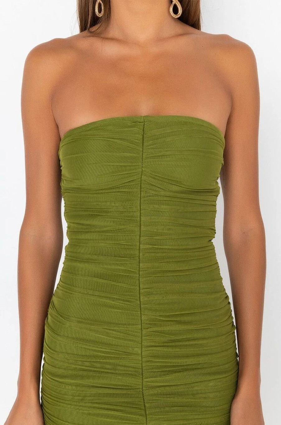 Party Dresses * | Pretty Girl Tings Bandage Ruched Dress Olive