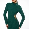 Sexy Dresses * | Tempting Textured Long Sleeve Mini Dress With Cutout Details Green