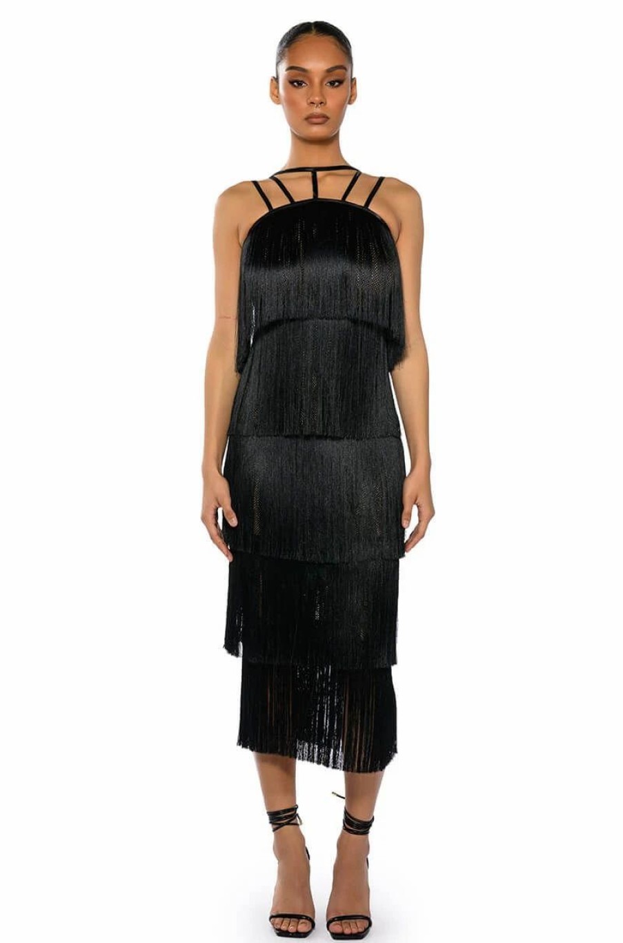 Party Dresses * | Giggle Waters Maxi Fringe Layered Dress Black