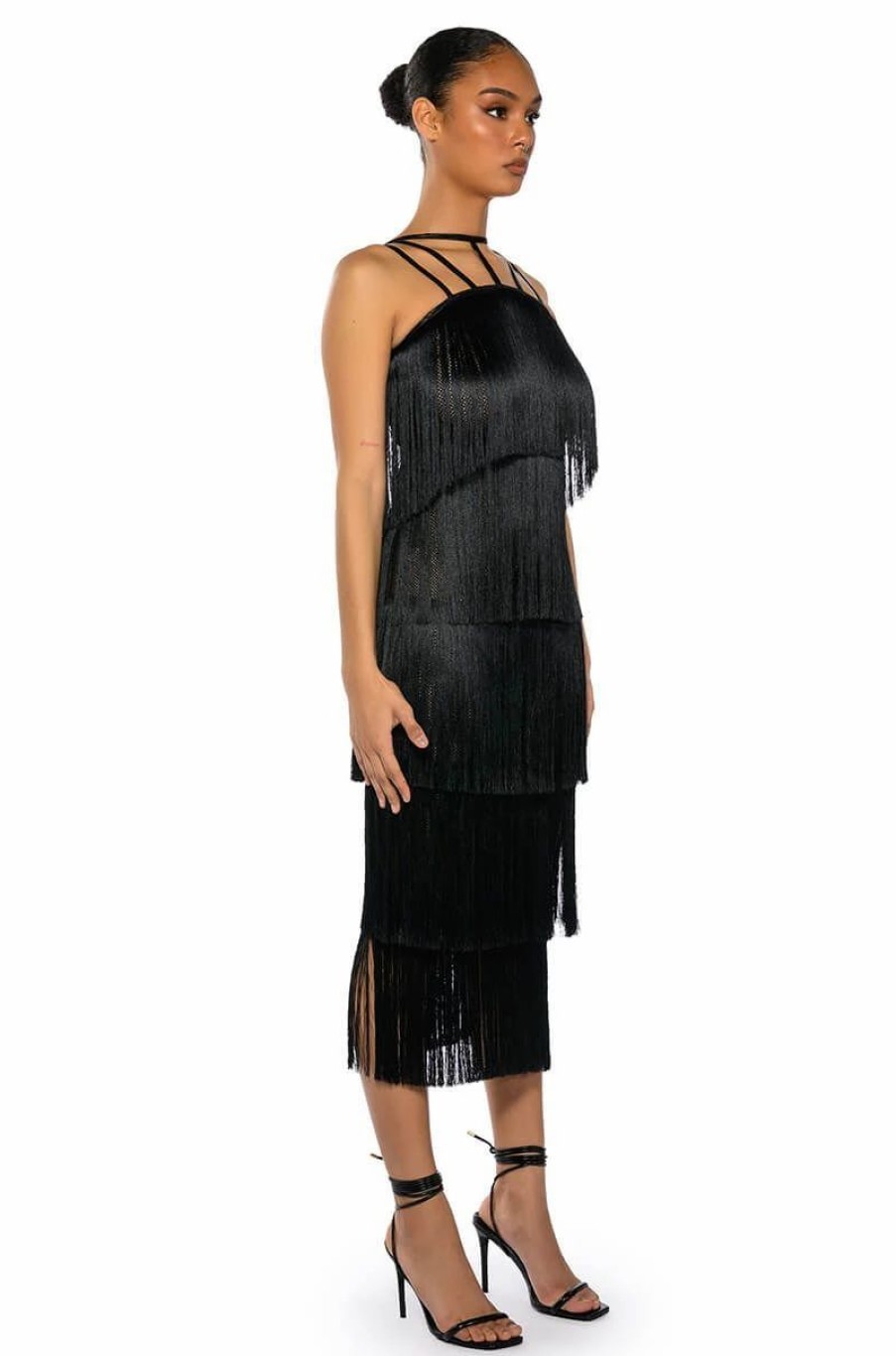 Party Dresses * | Giggle Waters Maxi Fringe Layered Dress Black