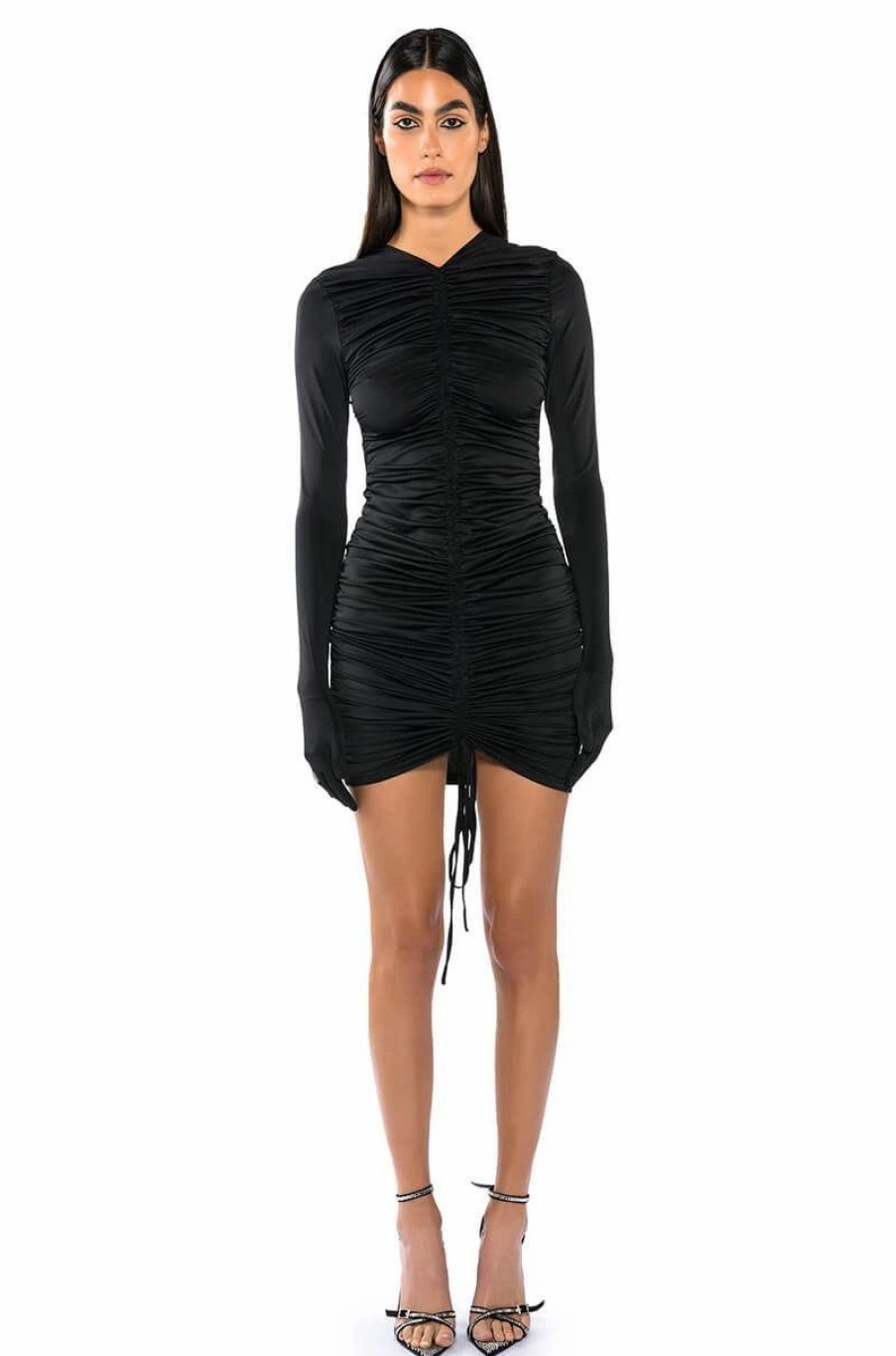 Sexy Dresses * | All That Ruched Bodycon Gloved Mini Dress In Black