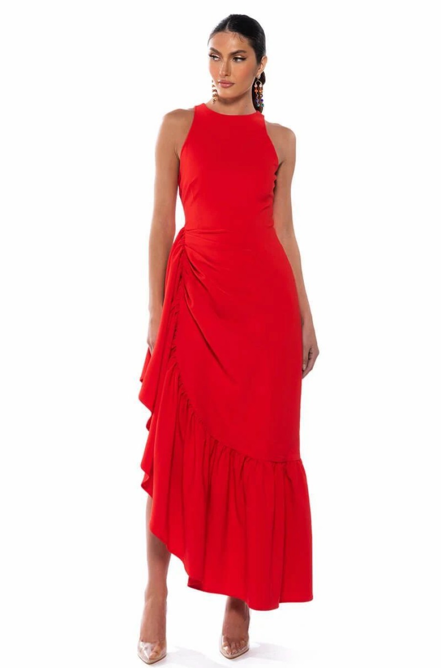 Sexy Dresses * | Dance With Me Ruched Waist Sleeveless Maxi Dress Red