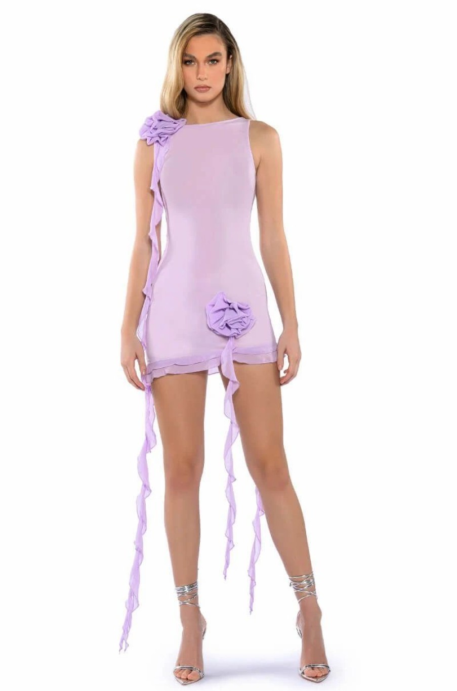 Sexy Dresses * | Laura Mesh Flounced Mini Dress Purple