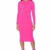 Party Dresses * | Hold On Bodycon Long Sleeve Midi Dress Fuchsia