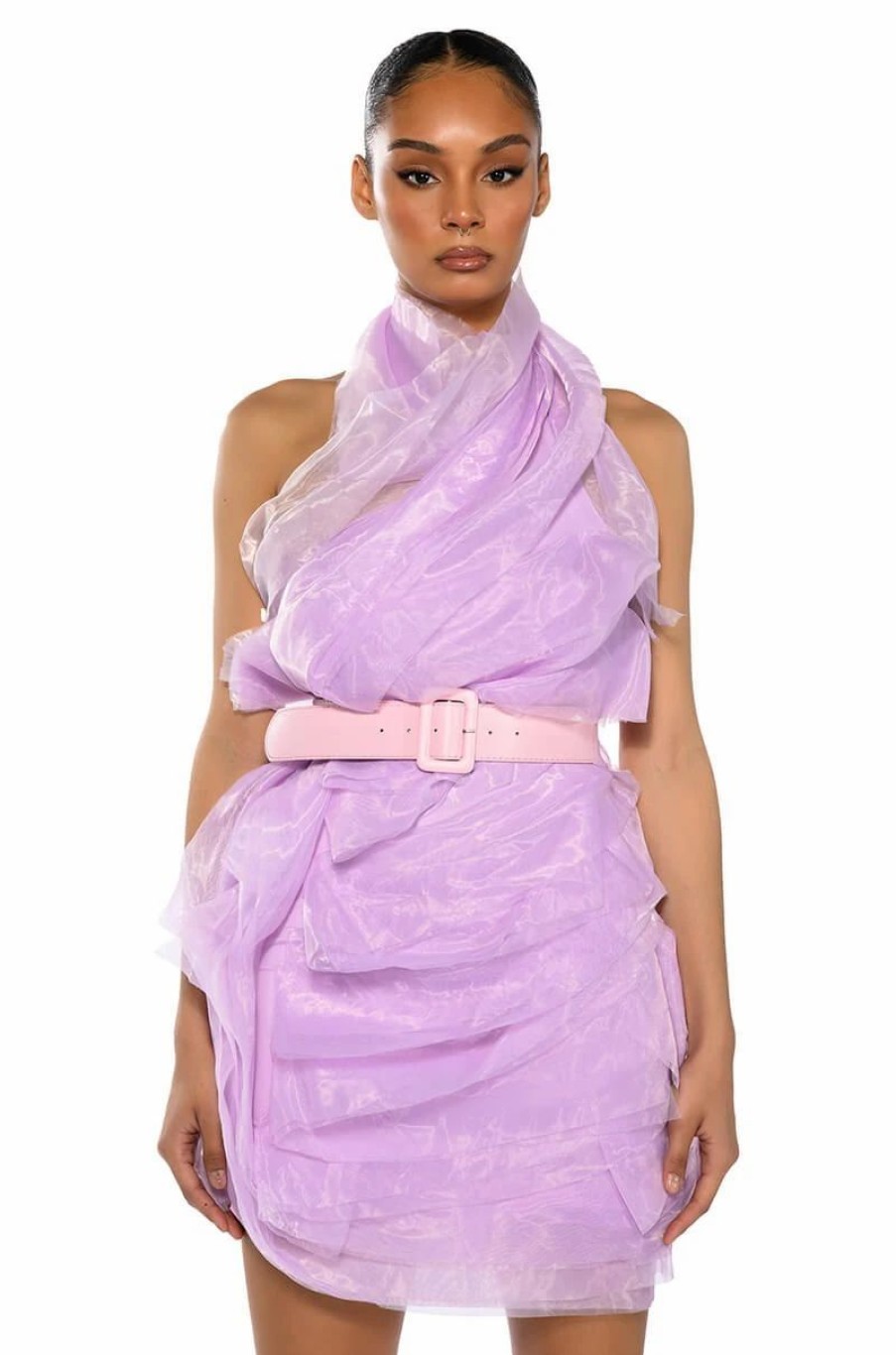 Party Dresses * | Isadora Belted Halter Neck Mini Dress Light Purple