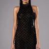 Party Dresses * | Beautiful Mistakes Mock Neck Low Back Beaded Mini Dress