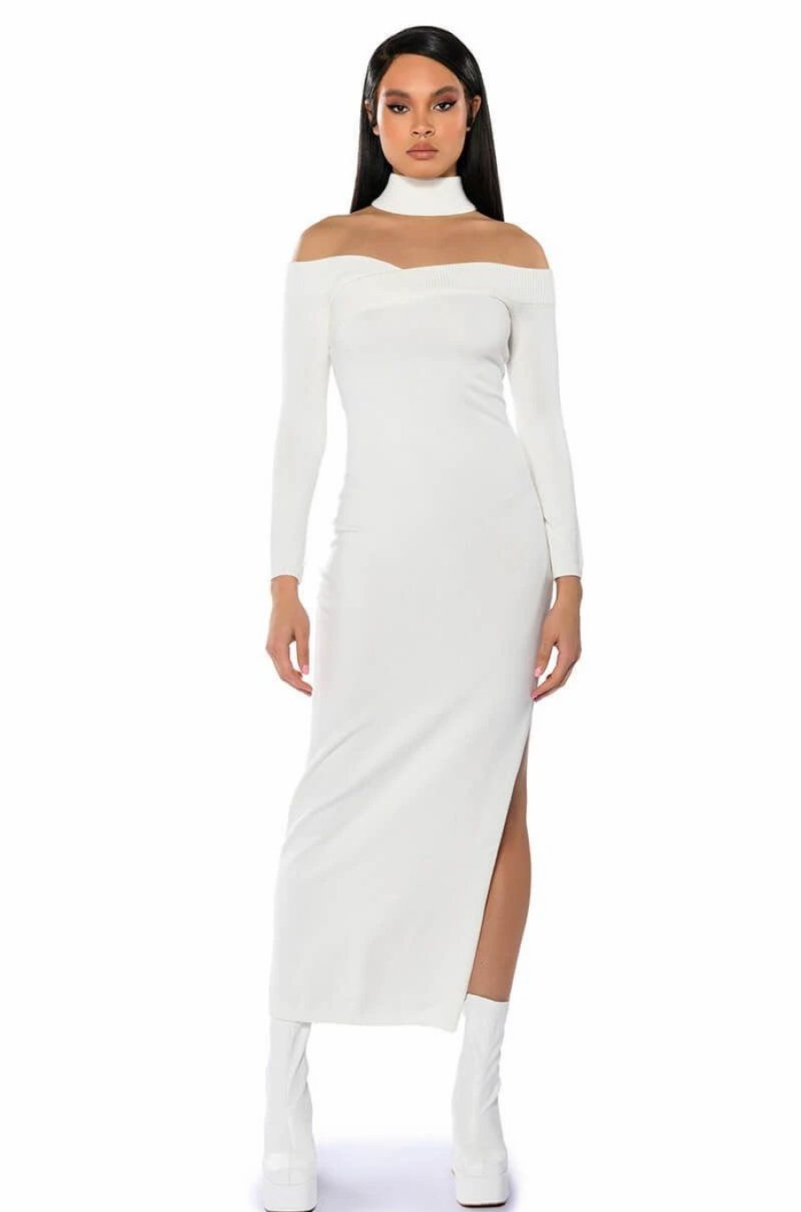 Maxi Dresses * | Next Level V Neck Knit Maxi Dress White