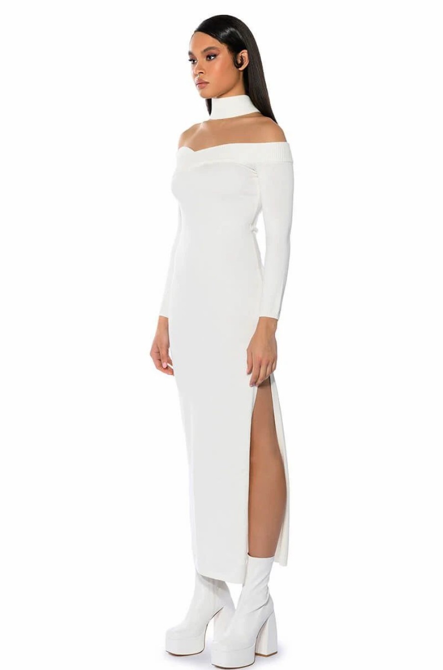 Maxi Dresses * | Next Level V Neck Knit Maxi Dress White