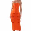 Sexy Dresses * | Utility Detail Strapless Midi Dress Orange