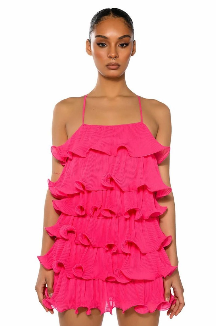 Party Dresses * | Sweetie Pleated Ruffle Sleeveless Mini Dress Fuchsia